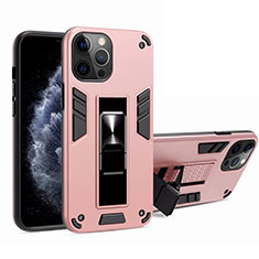 Custodia Silicone e Plastica Opaca Cover con Magnetico Supporto H01 per Apple iPhone 12 Pro Rosa