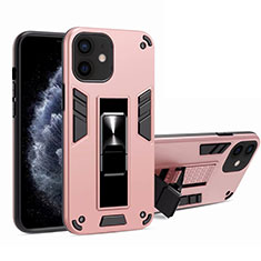 Custodia Silicone e Plastica Opaca Cover con Magnetico Supporto H01 per Apple iPhone 12 Rosa