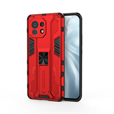 Custodia Silicone e Plastica Opaca Cover con Magnetico Supporto H02 per Xiaomi Mi 11 Lite 4G Rosso