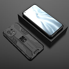 Custodia Silicone e Plastica Opaca Cover con Magnetico Supporto H03 per Xiaomi Mi 11 Lite 5G Nero