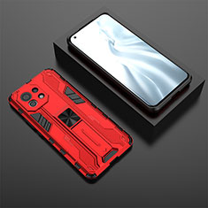 Custodia Silicone e Plastica Opaca Cover con Magnetico Supporto H03 per Xiaomi Mi 11 Lite 5G Rosso
