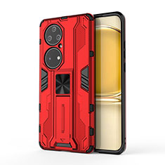 Custodia Silicone e Plastica Opaca Cover con Magnetico Supporto KC1 per Huawei P50 Pro Rosso
