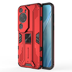 Custodia Silicone e Plastica Opaca Cover con Magnetico Supporto KC1 per Huawei P60 Art Rosso