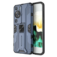Custodia Silicone e Plastica Opaca Cover con Magnetico Supporto KC1 per Huawei P60 Blu