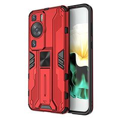 Custodia Silicone e Plastica Opaca Cover con Magnetico Supporto KC1 per Huawei P60 Pro Rosso