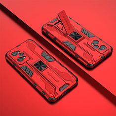 Custodia Silicone e Plastica Opaca Cover con Magnetico Supporto KC1 per Realme GT Neo 3T 5G Rosso