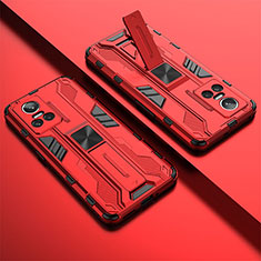 Custodia Silicone e Plastica Opaca Cover con Magnetico Supporto KC1 per Realme GT Neo3 5G Rosso