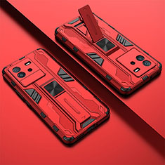 Custodia Silicone e Plastica Opaca Cover con Magnetico Supporto KC1 per Vivo iQOO Neo6 5G Rosso