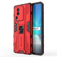 Custodia Silicone e Plastica Opaca Cover con Magnetico Supporto KC1 per Vivo iQOO Neo7 5G Rosso
