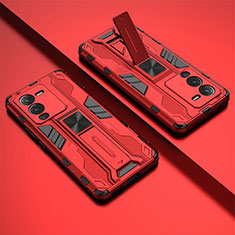 Custodia Silicone e Plastica Opaca Cover con Magnetico Supporto KC1 per Vivo V25 Pro 5G Rosso