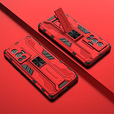 Custodia Silicone e Plastica Opaca Cover con Magnetico Supporto KC1 per Vivo X70 Pro 5G Rosso