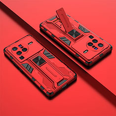 Custodia Silicone e Plastica Opaca Cover con Magnetico Supporto KC1 per Vivo X80 Pro 5G Rosso