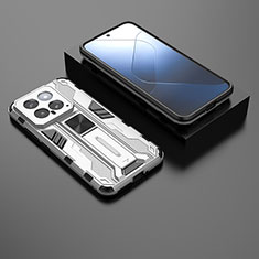 Custodia Silicone e Plastica Opaca Cover con Magnetico Supporto KC1 per Xiaomi Mi 14 5G Argento
