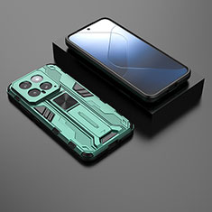 Custodia Silicone e Plastica Opaca Cover con Magnetico Supporto KC1 per Xiaomi Mi 14 5G Verde