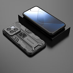 Custodia Silicone e Plastica Opaca Cover con Magnetico Supporto KC1 per Xiaomi Mi 14 Pro 5G Nero