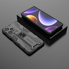 Custodia Silicone e Plastica Opaca Cover con Magnetico Supporto KC1 per Xiaomi Poco F5 5G Nero