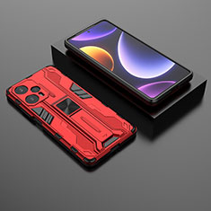Custodia Silicone e Plastica Opaca Cover con Magnetico Supporto KC1 per Xiaomi Poco F5 5G Rosso