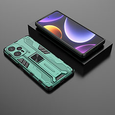 Custodia Silicone e Plastica Opaca Cover con Magnetico Supporto KC1 per Xiaomi Poco F5 5G Verde