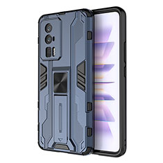 Custodia Silicone e Plastica Opaca Cover con Magnetico Supporto KC1 per Xiaomi Poco F5 Pro 5G Blu