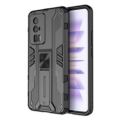 Custodia Silicone e Plastica Opaca Cover con Magnetico Supporto KC1 per Xiaomi Poco F5 Pro 5G Nero