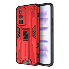 Custodia Silicone e Plastica Opaca Cover con Magnetico Supporto KC1 per Xiaomi Poco F5 Pro 5G Rosso