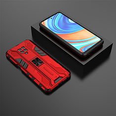Custodia Silicone e Plastica Opaca Cover con Magnetico Supporto KC1 per Xiaomi Poco M2 Pro Rosso
