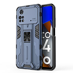 Custodia Silicone e Plastica Opaca Cover con Magnetico Supporto KC1 per Xiaomi Poco M4 Pro 4G Blu