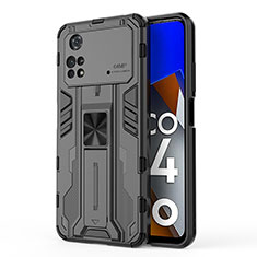 Custodia Silicone e Plastica Opaca Cover con Magnetico Supporto KC1 per Xiaomi Poco M4 Pro 4G Nero