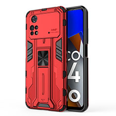 Custodia Silicone e Plastica Opaca Cover con Magnetico Supporto KC1 per Xiaomi Poco M4 Pro 4G Rosso