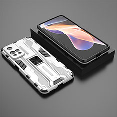 Custodia Silicone e Plastica Opaca Cover con Magnetico Supporto KC1 per Xiaomi Poco X4 NFC Argento