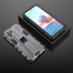 Custodia Silicone e Plastica Opaca Cover con Magnetico Supporto KC1 per Xiaomi Redmi Note 10S 4G Grigio