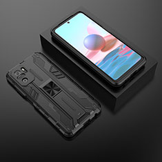 Custodia Silicone e Plastica Opaca Cover con Magnetico Supporto KC1 per Xiaomi Redmi Note 10S 4G Nero