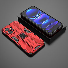 Custodia Silicone e Plastica Opaca Cover con Magnetico Supporto KC1 per Xiaomi Redmi Note 12 4G Rosso