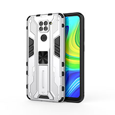 Custodia Silicone e Plastica Opaca Cover con Magnetico Supporto KC1 per Xiaomi Redmi Note 9 Argento