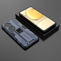 Custodia Silicone e Plastica Opaca Cover con Magnetico Supporto KC2 per Huawei P50 Blu