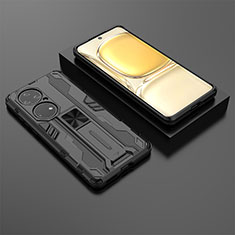 Custodia Silicone e Plastica Opaca Cover con Magnetico Supporto KC2 per Huawei P50 Pro Nero