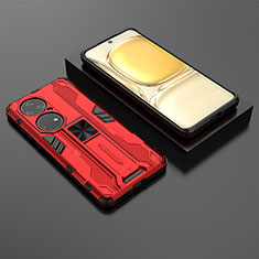 Custodia Silicone e Plastica Opaca Cover con Magnetico Supporto KC2 per Huawei P50 Pro Rosso