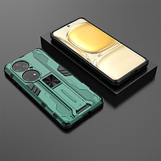 Custodia Silicone e Plastica Opaca Cover con Magnetico Supporto KC2 per Huawei P50 Pro Verde