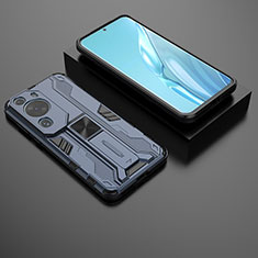 Custodia Silicone e Plastica Opaca Cover con Magnetico Supporto KC2 per Huawei P60 Art Blu