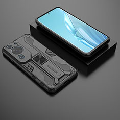 Custodia Silicone e Plastica Opaca Cover con Magnetico Supporto KC2 per Huawei P60 Art Nero