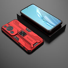 Custodia Silicone e Plastica Opaca Cover con Magnetico Supporto KC2 per Huawei P60 Art Rosso