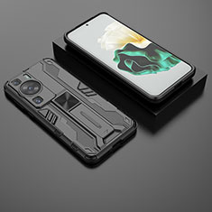 Custodia Silicone e Plastica Opaca Cover con Magnetico Supporto KC2 per Huawei P60 Nero