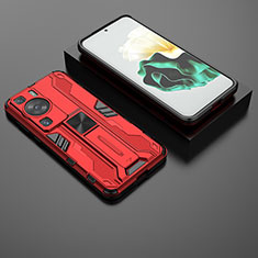 Custodia Silicone e Plastica Opaca Cover con Magnetico Supporto KC2 per Huawei P60 Pro Rosso