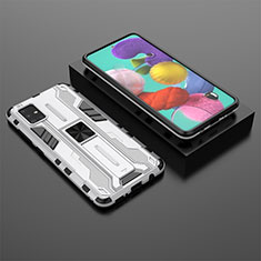 Custodia Silicone e Plastica Opaca Cover con Magnetico Supporto KC2 per Samsung Galaxy A51 4G Bianco
