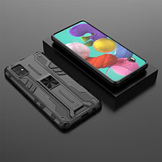 Custodia Silicone e Plastica Opaca Cover con Magnetico Supporto KC2 per Samsung Galaxy A51 4G Nero