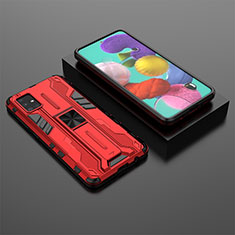 Custodia Silicone e Plastica Opaca Cover con Magnetico Supporto KC2 per Samsung Galaxy A51 4G Rosso