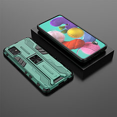 Custodia Silicone e Plastica Opaca Cover con Magnetico Supporto KC2 per Samsung Galaxy A51 4G Verde