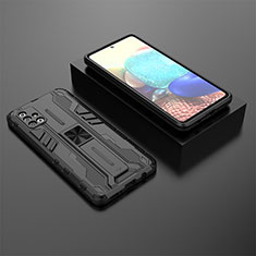 Custodia Silicone e Plastica Opaca Cover con Magnetico Supporto KC2 per Samsung Galaxy A71 4G A715 Nero