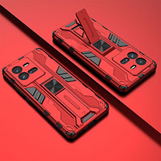 Custodia Silicone e Plastica Opaca Cover con Magnetico Supporto KC2 per Vivo iQOO 10 Pro 5G Rosso