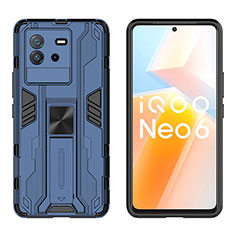 Custodia Silicone e Plastica Opaca Cover con Magnetico Supporto KC2 per Vivo iQOO Neo6 SE 5G Blu